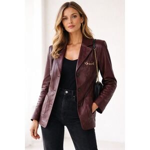 Vintage G-III Oxblood Women Leather Blazer Jacket Horsebit Pocket Burgundy 15/16